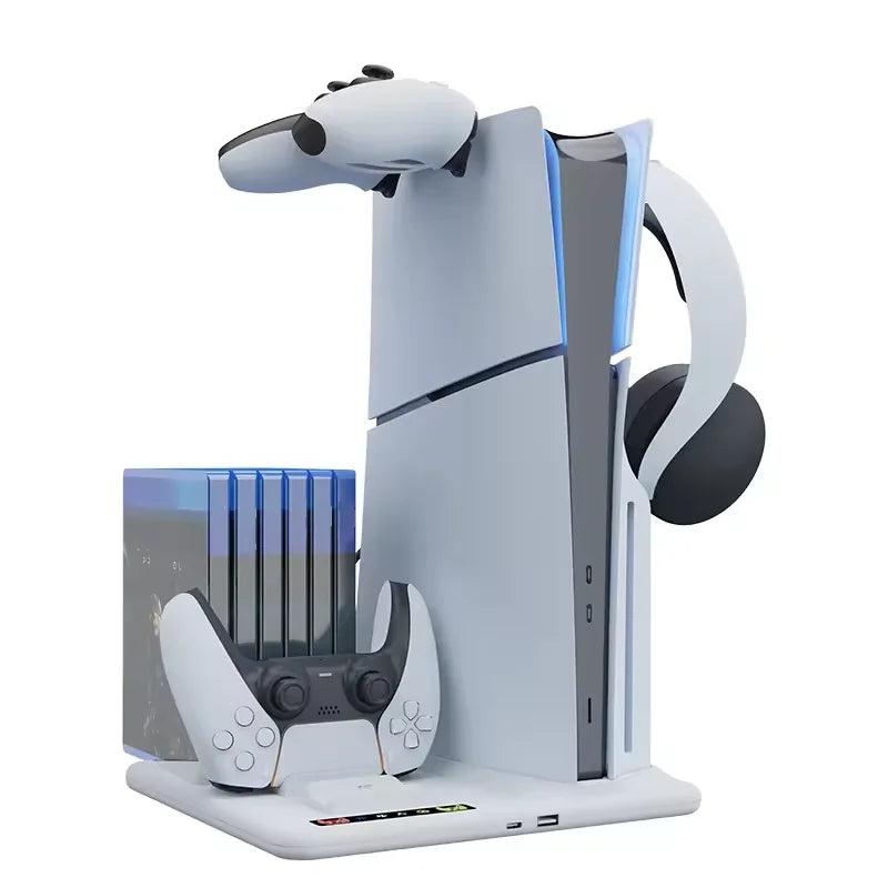 Multi-Function Cooling Fan Base Disc Storage Rack Game Controller Charger Station Headphone Mount Bracket for PS5 Slim Console